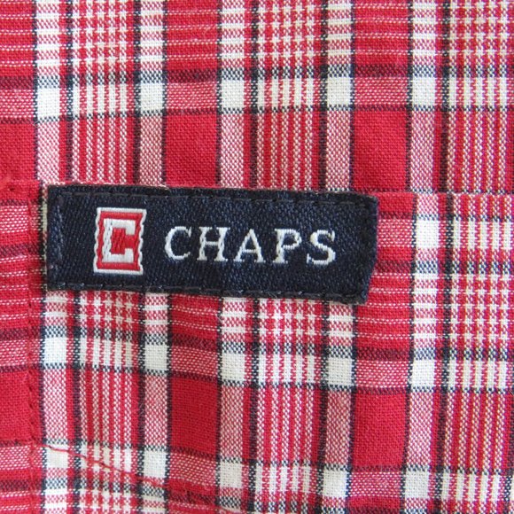 Chaps* Men's Short Sleeve Button Down Curved Hem Plaid Pocket Shirt~ Size XL - Picture 5 of 12